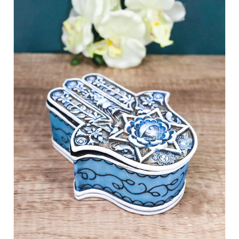 Auspicious Blue Hamsa Palm Hand Of God Evil Eye And Pentagram Decorative Box
