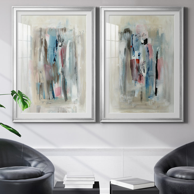 «Rain Shadow I», ensemble de 2 reproductions d'art, Blanc, Papier avec cadre argenté, H 30,5 po x l 85 po x P 1,5 po