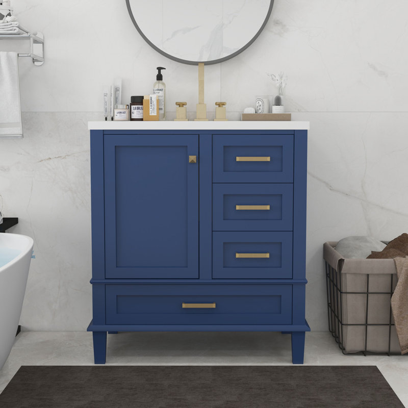 Meuble-lavabo de rangement de 30 pouces, Bleu / doré, 30"