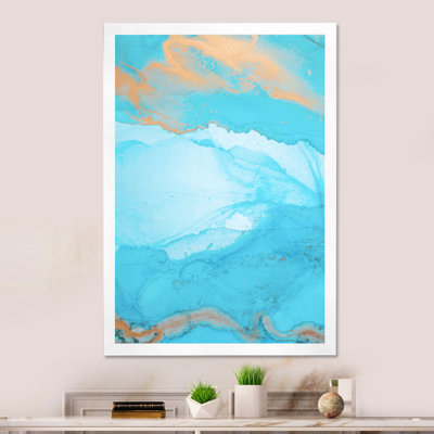 Encre liquide dorée turquoise et grise liquide IV - Décoration murale moderne et contemporaine en toile