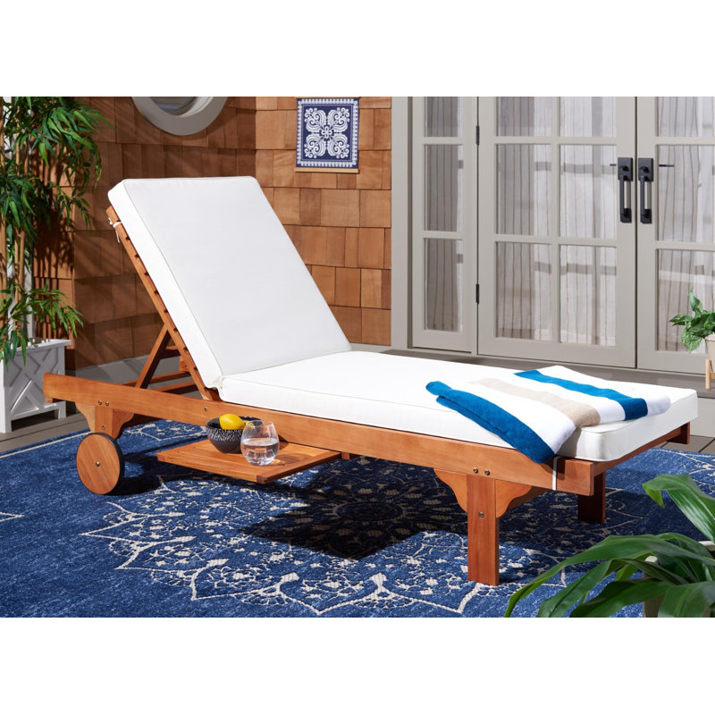 Alvah Outdoor Adjustable Garden Lounger with Cushion, Beige, Natural