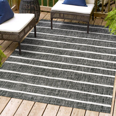 Siegert Berber Stripe Black/Ivory Indoor/Outdoor Rug