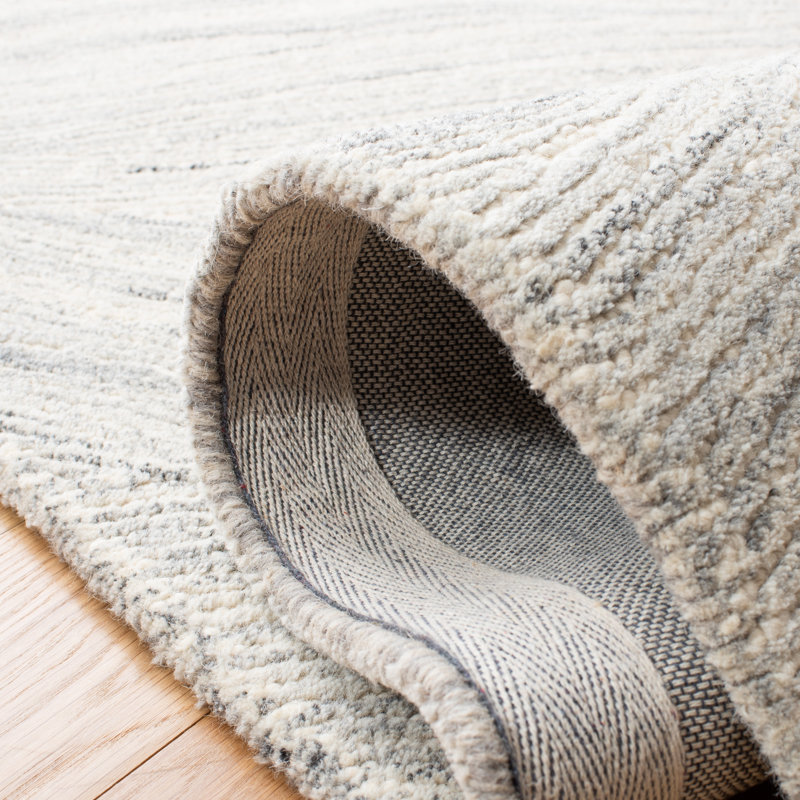 Tapis ivoire / gris en laine touffeté à la main Radabaugh, Rectangle de 5 pi x 8 pi