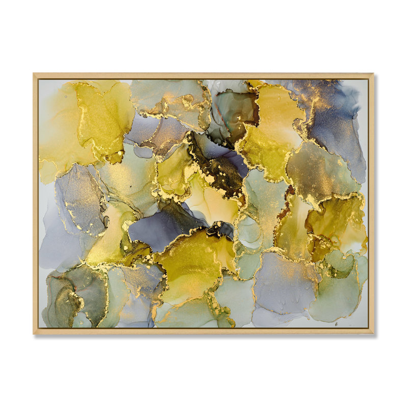 Vert luxueux abstrait fluide V - peinture sur toile, H 30 po x l 40 po x P 1,5 po, Cadre flottant en érable