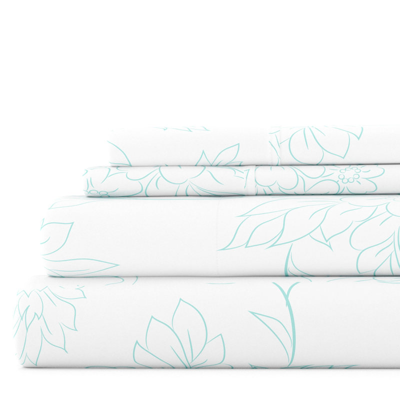 Aqua Floral Queen Microfiber Sheet Set