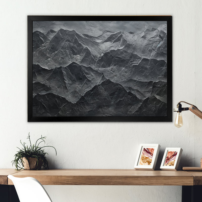 Toile de montagne américaine majestueux gris minimalisme - montagnes, Cadre simple noir, H 12 po x l 20 po x P 1 po