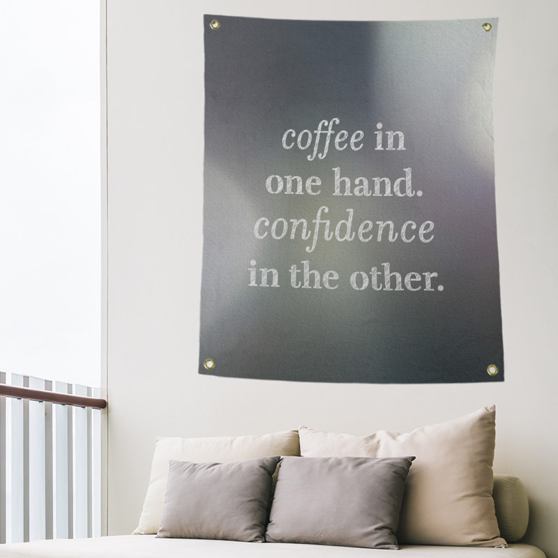 Tapisserie de polyester à citation de café et de confiance en polyester, H 36 po x l 26 po, Noir / Blanc