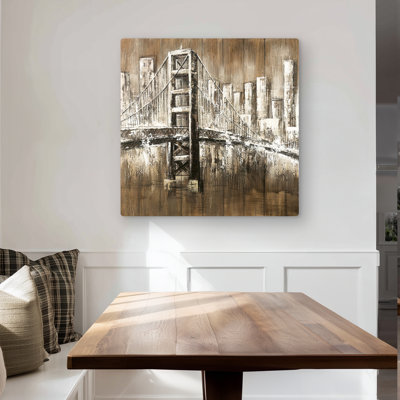 Aged Finish Golden Gate | Brown Bridge Metal Print for Home Decor
