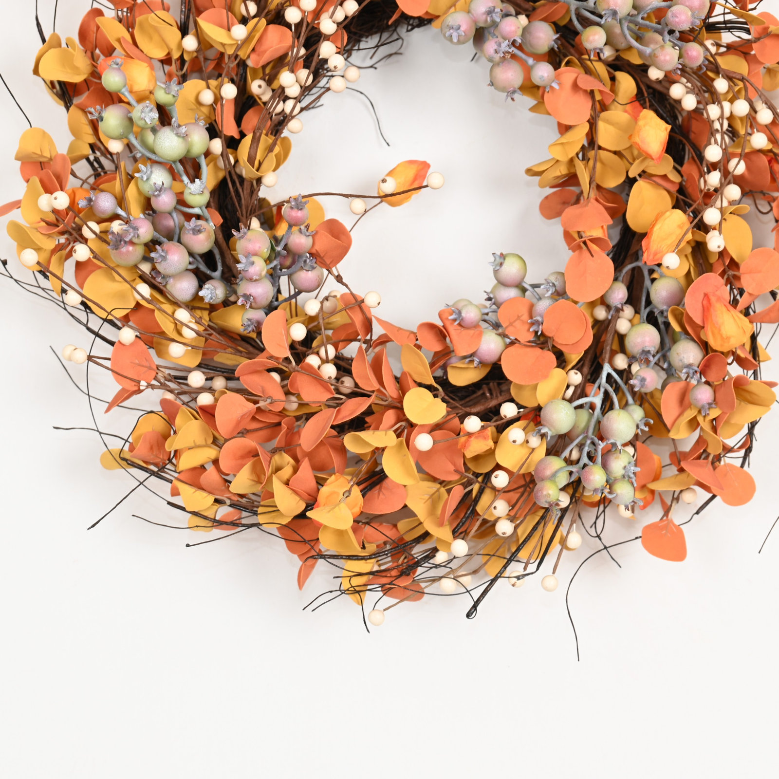 24" Handcrafted Eucalyptus Thanksgiving Wreath, Orange;Pink