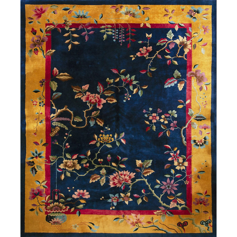 Hand Knotted Wool Area Rug in Blue