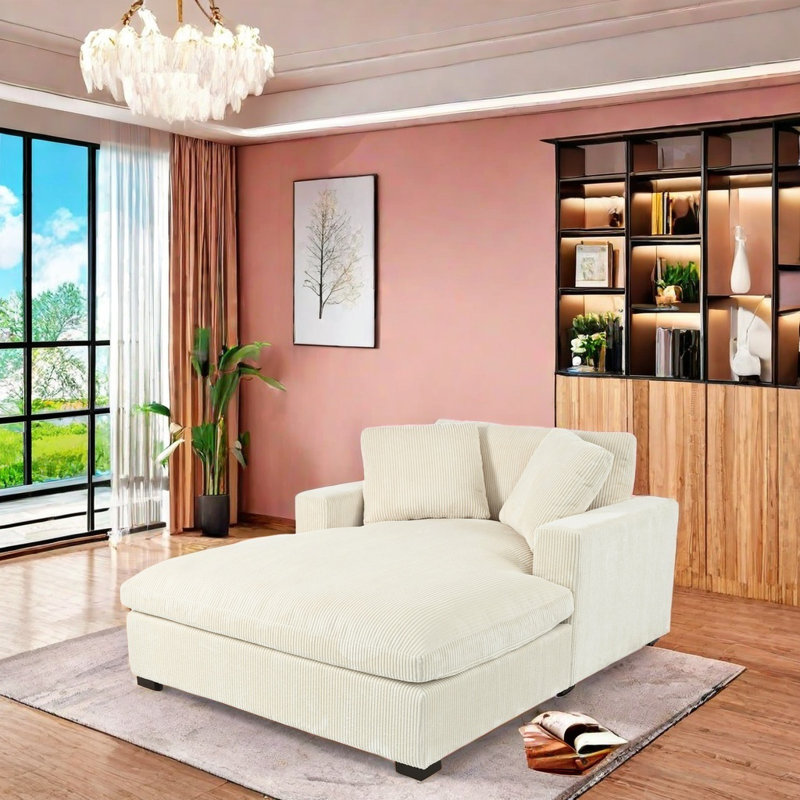 Chaise longue surdimensionnée en tissu doux et moelleux, design classique intemporel, structure durable avec pieds en bois massif, fauteuil de détente confortable pour le salon