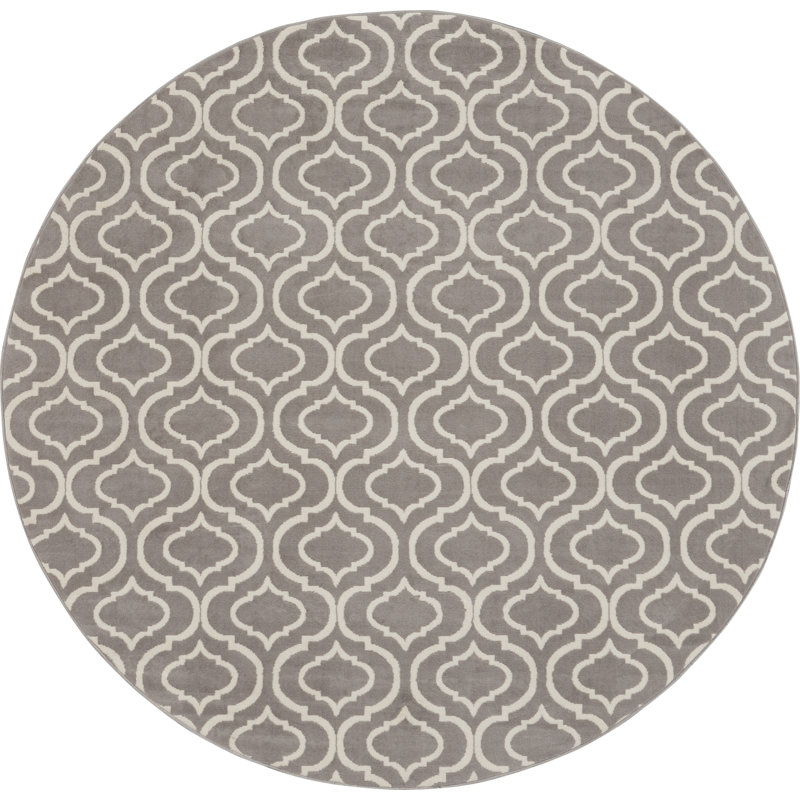 Tapis géométrique gris / ivoire Kardinya, Rond 8 pi