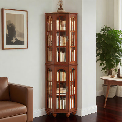 Corner Display Cabinet with Light System, 4 Adjustable Tempered Glass Shelves, Mirrored Back and Legs for Living Room, Dining Room, Hallway