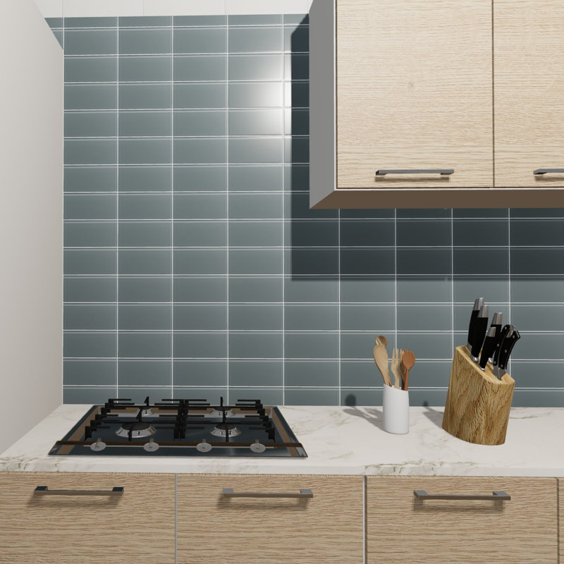 Charm School 4'' W x 8'' L Glass Subway Singular Tile, Gray