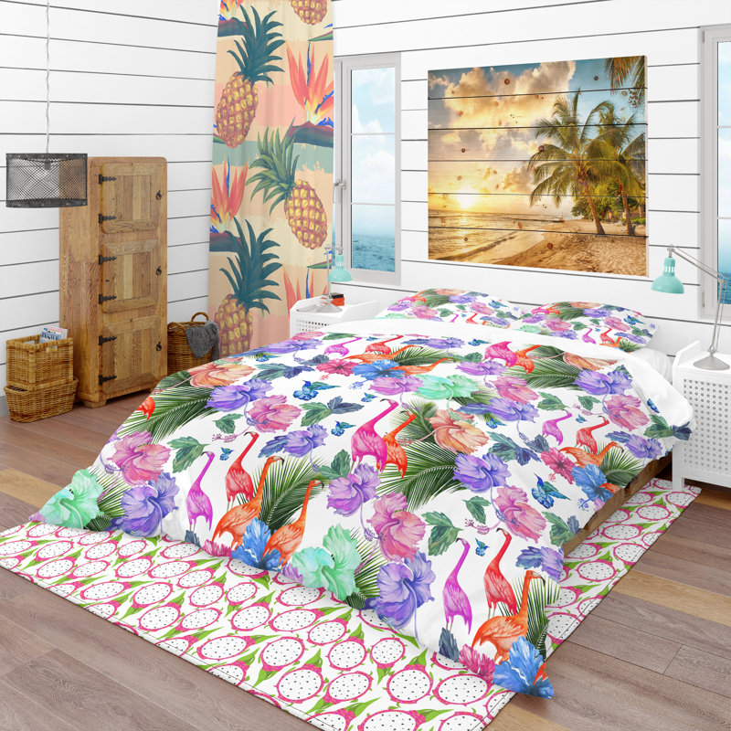 Ensemble de housse de couette tropical, Housse de couette double / grand + 2 taies