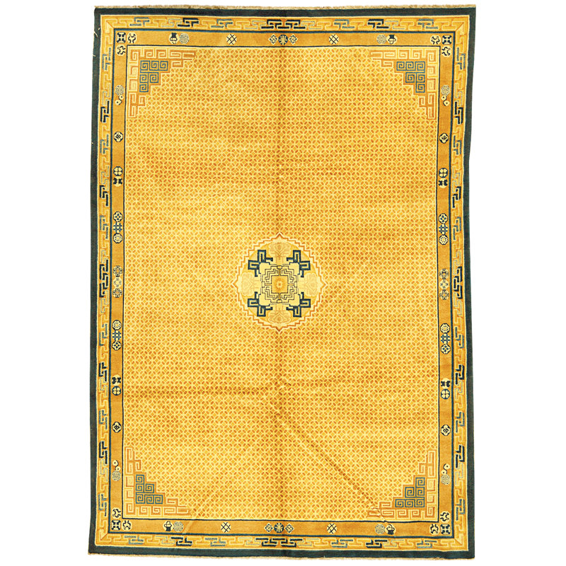 Hand Knotted Wool Area Rug in Brown And Navy