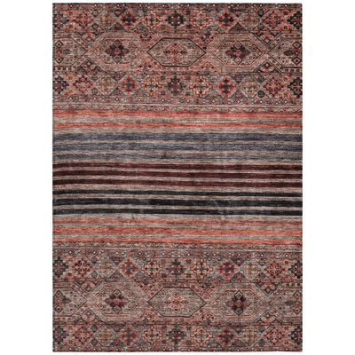 10' X 14' Rust Gray And Salmon Medallion Washable Indoor Outdoor Area Rug