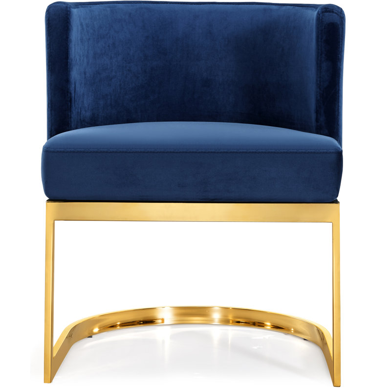 Fauteuil à oreilles Gianna Barnier, Velours marine, Doré