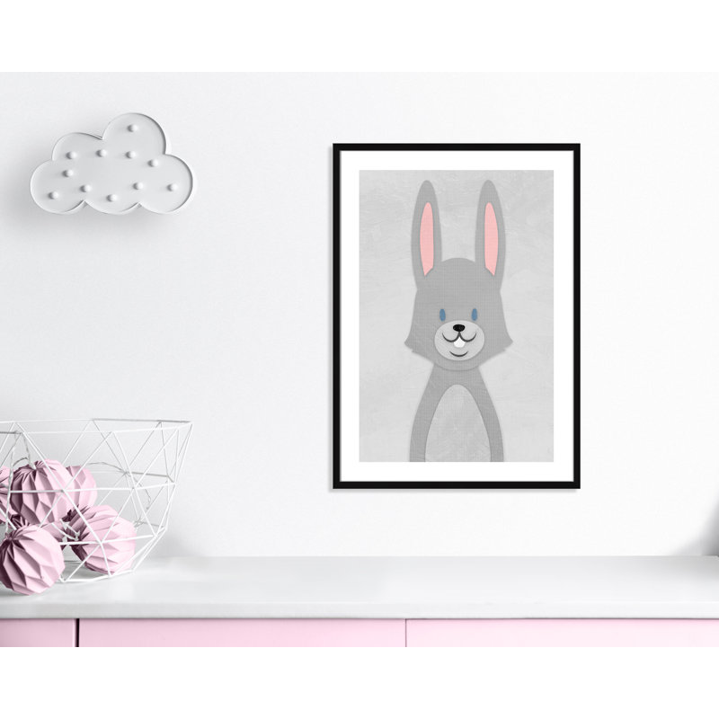 Cheery Bunny Art, 34.5" H x 24.5" W x 1.18" D, Black Box Framed