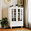 Buffet minimaliste blanc avec portes doubles en verre et tiroir