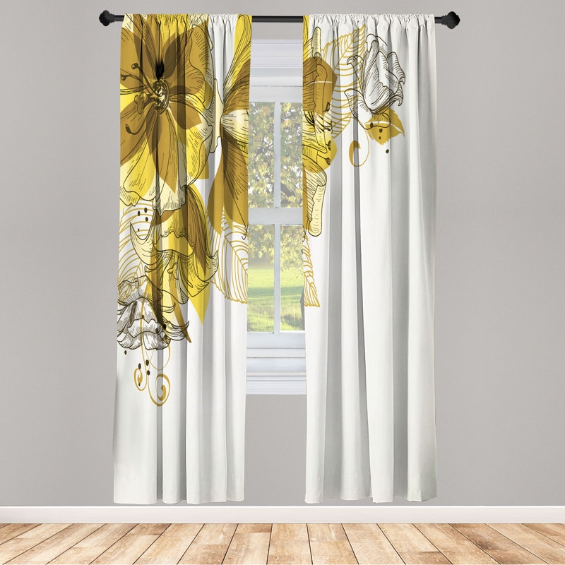 Semi Sheer Curtain Pair, Caramel Yellow, 28" W x 63" L