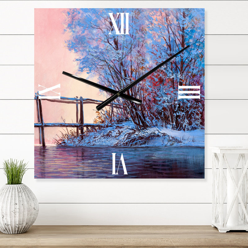 Horloge murale paysage d'hiver avec pont de la rivière Méandre, Petit