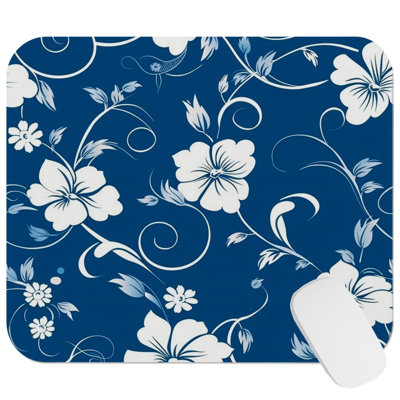 Floral Blue Flower Pattern XVIII Modern Gaming Cute Office Laptop Desk Pad Gift Mat Square Rectangle Non-Slip Mousepad