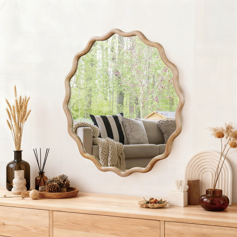 Miroir Wavy, 30 po x 1,18 po, Bois naturel