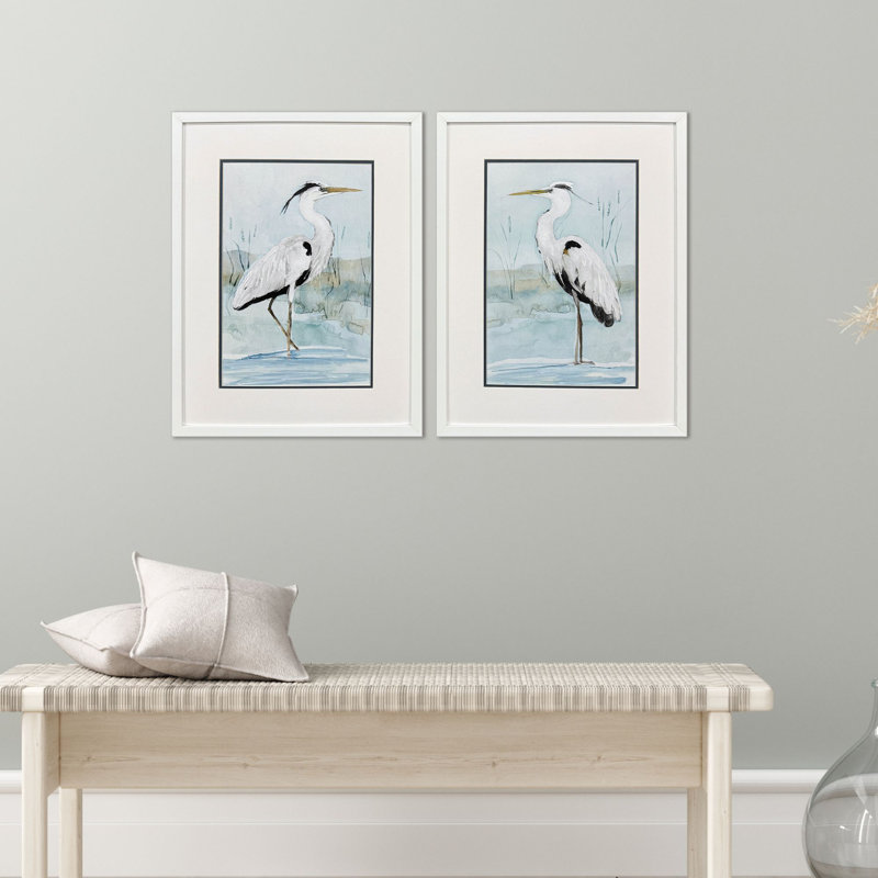 Heron on Blue Framed Art