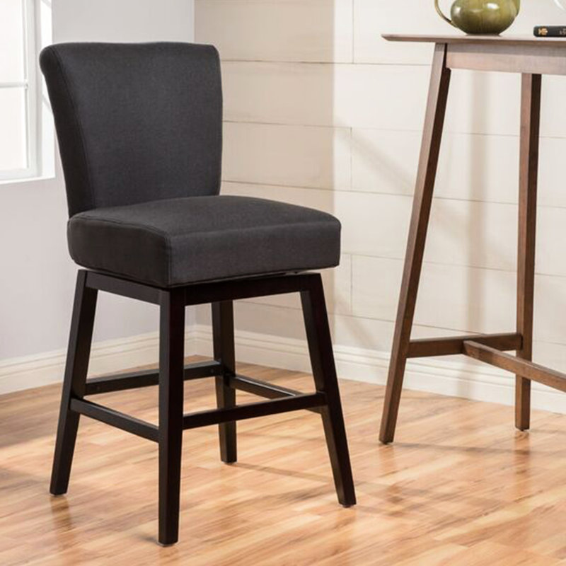 40.5" High Charcoal Grey Swivel Counter Stool - Fabric Seat, Birch Legs, Relaxing Comfortable Legged