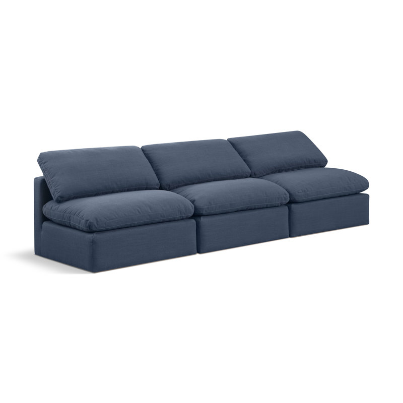 Itala 105'' Upholstered Sofa, Navy Linen Textured Fabric