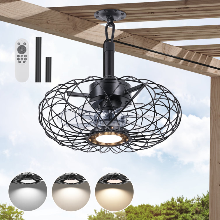 Outdoor Caged Ceiling Fan With Led Light For Patios,Plug in Ceiling Fan with Remote
