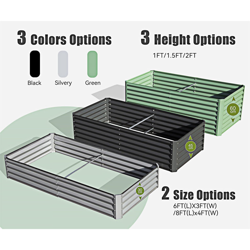 Outdoor Planter Garden Boxes Raised Garden Bed, 11.82" H x 70.88" W x 35.44" D, Green