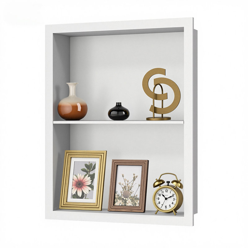 Metal Recessed Bathroom Wall Niche Shower Niche Space-Saving Recessed Storage Cabinet, White, 19.6" H x 15.6" W x 3.9" D