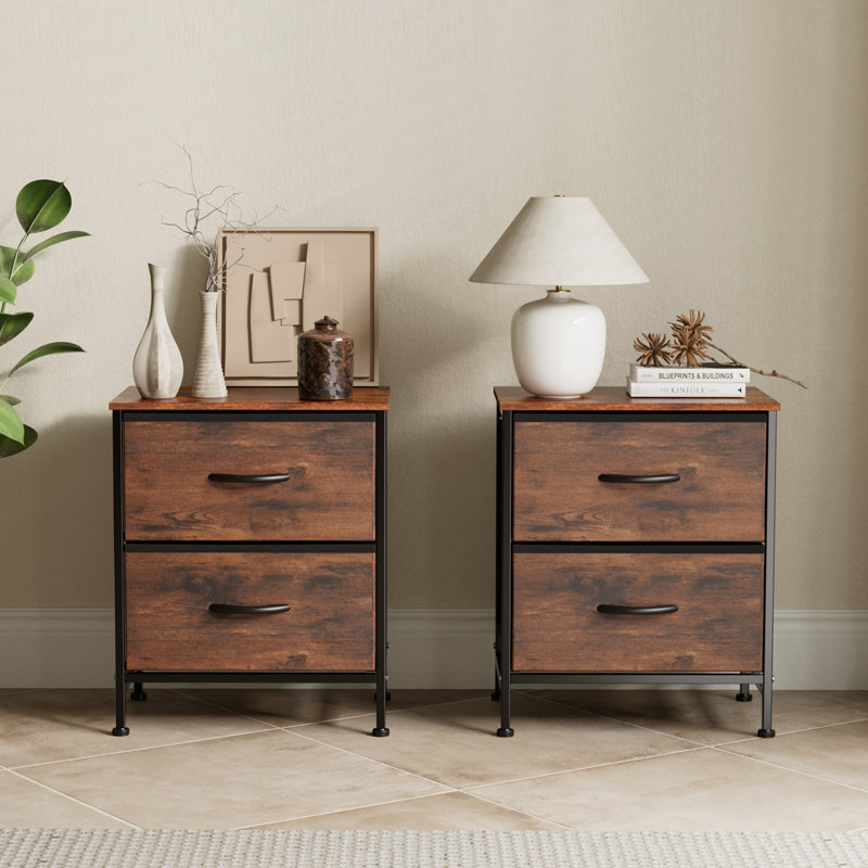 Jaece Modern 2-Fabric Drawer Nightstand, Small Space Bedside Table, End Table Storage Cabinet, Brown