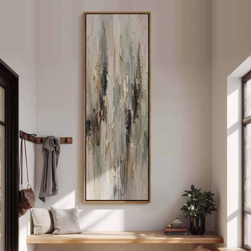 Grande toile murale encadrée - Décor vertical abstrait neutre - 60 po x 20 po, 60 po x 30 po, 60" H x 20" W, Natural