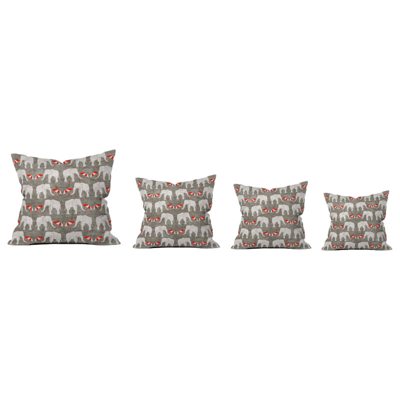 Holli Zollinger Elephant and Umbrella Animals Throw Pillow, 18" x 18"