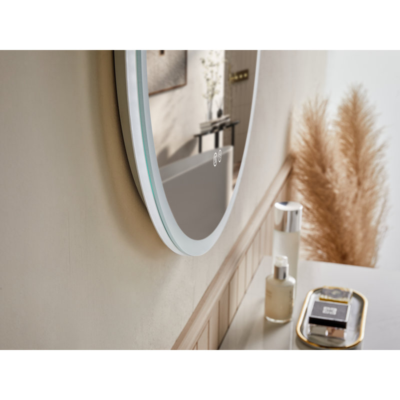 Miroir rond de salle de bain à DEL avec lumières, miroir de meuble-lavabo pour mur de salle de bain anti-buée, 3 couleurs à intensité variable