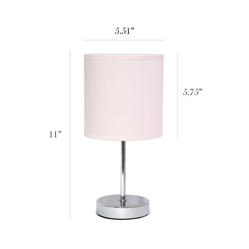 Amandev Simple Designs Mini Basic Table Lamp with Drum Fabric Shade, Blush Pink