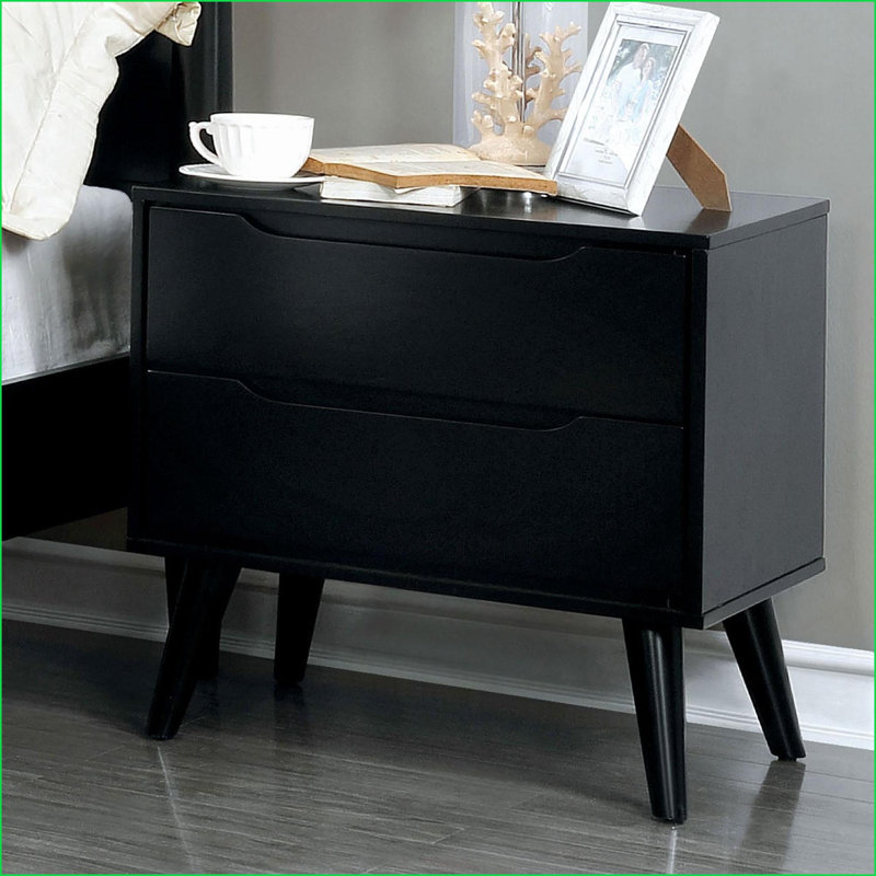 Table de chevet 2 tiroirs Mid-Century, Noir