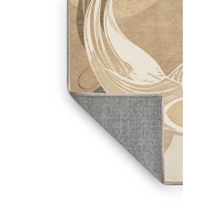 Machine Washable Pantelie Coastal Abstract Rug in Brown – Beige Binding, 7 x 10