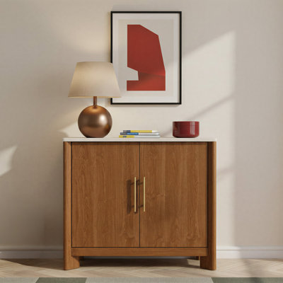 Auris 35.4" Storage Cabinet with Faux Travertine-Look Top