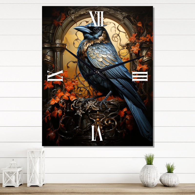 Crow Dynamic Duality - Animals Wall Clock, 32" H x 16" W x 1" D