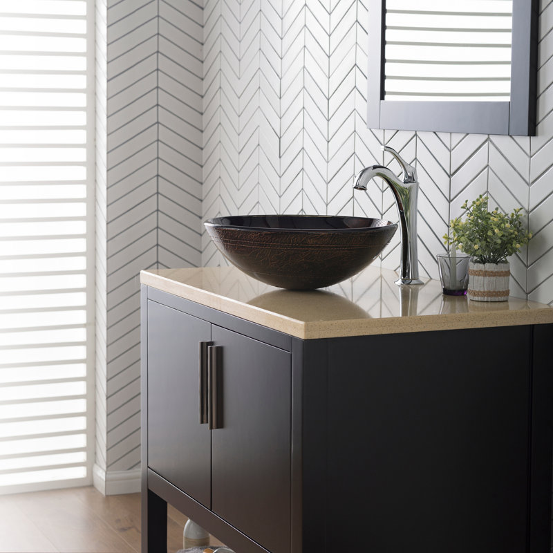 Glass Circular Vessel Bathroom Sink with Faucet, Chrome