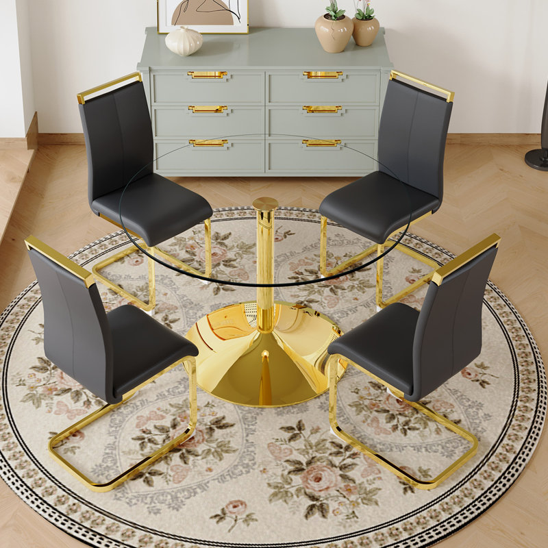 Ensemble de salle à manger à piédestal 5 pièces, H 29,5 po x L 47 po x l 47 po, Noir