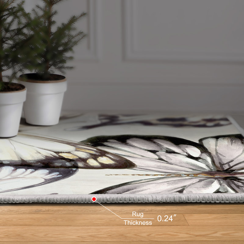 Cluster of Butterflies Multicolor Synthetic Washable Rectangular Area Rug