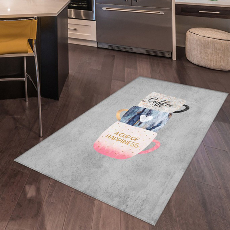 Tapis rectangulaire gris / crème en polypropylène tissé à plat à la machine, Rectangle 4 pi 11 po x 7 pi 7 po