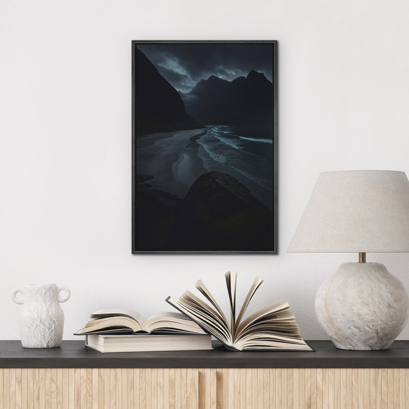 Plage, paysage mural, impression sur toile encadrée, décoration murale de chambre à coucher, H 36 po x l 24 po, Noir