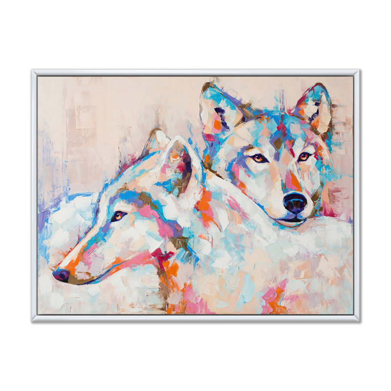 «Pastel Strokes Paint Wolves Portrait», reproduction d'art sur toile moderne, H 12 po x l 20 po