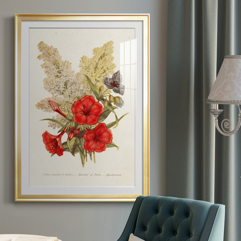 Antique Floral Bouquet V - reproduction de cadre photo, H 30,5 po x l 22,5 po x P 1 po, Or